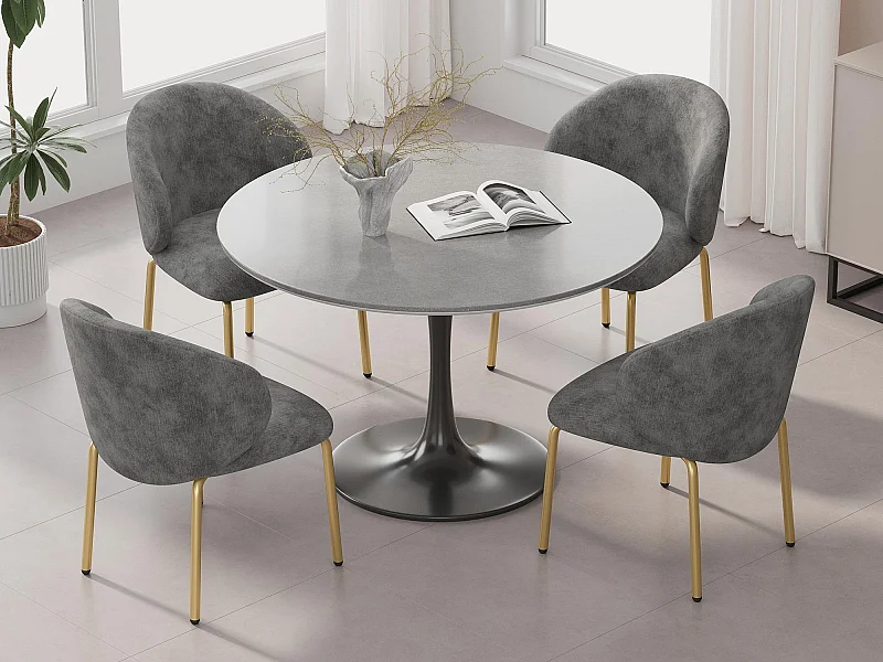 Lot de 4 Chaises en tissu chenille - pieds en métal doré - chaise de coiffeuse - chaise de salle à manger - Gris