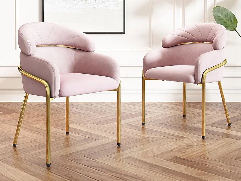 Set van 2 eetkamerstoelen - 45x53x79cm - metal poten - Fluweel stof - Roze