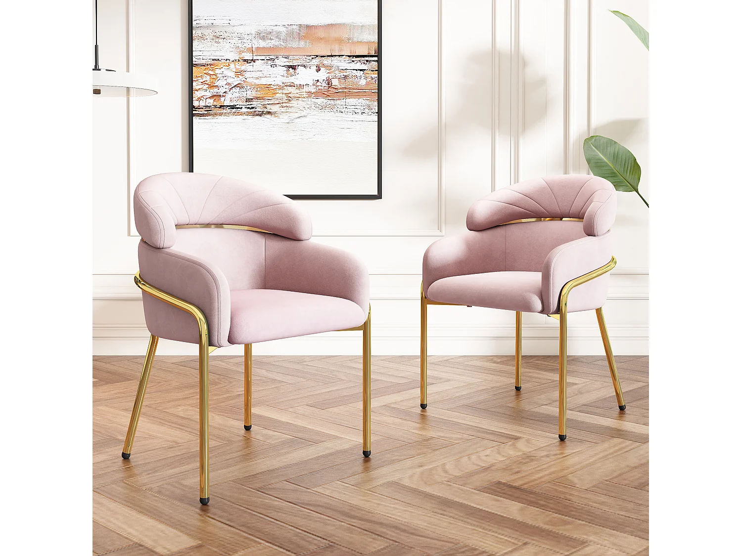 Set di 2 sedie in velluto rosa - Gambe in metallo - Per soggiorno, camera da letto, sala da pranzo