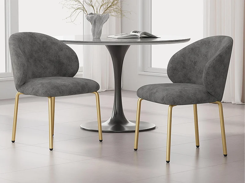 Set van 2 Stoelen in chenille stof - vergulde metal poten - kaptafelstoel - eetkamerstoel - Grijs