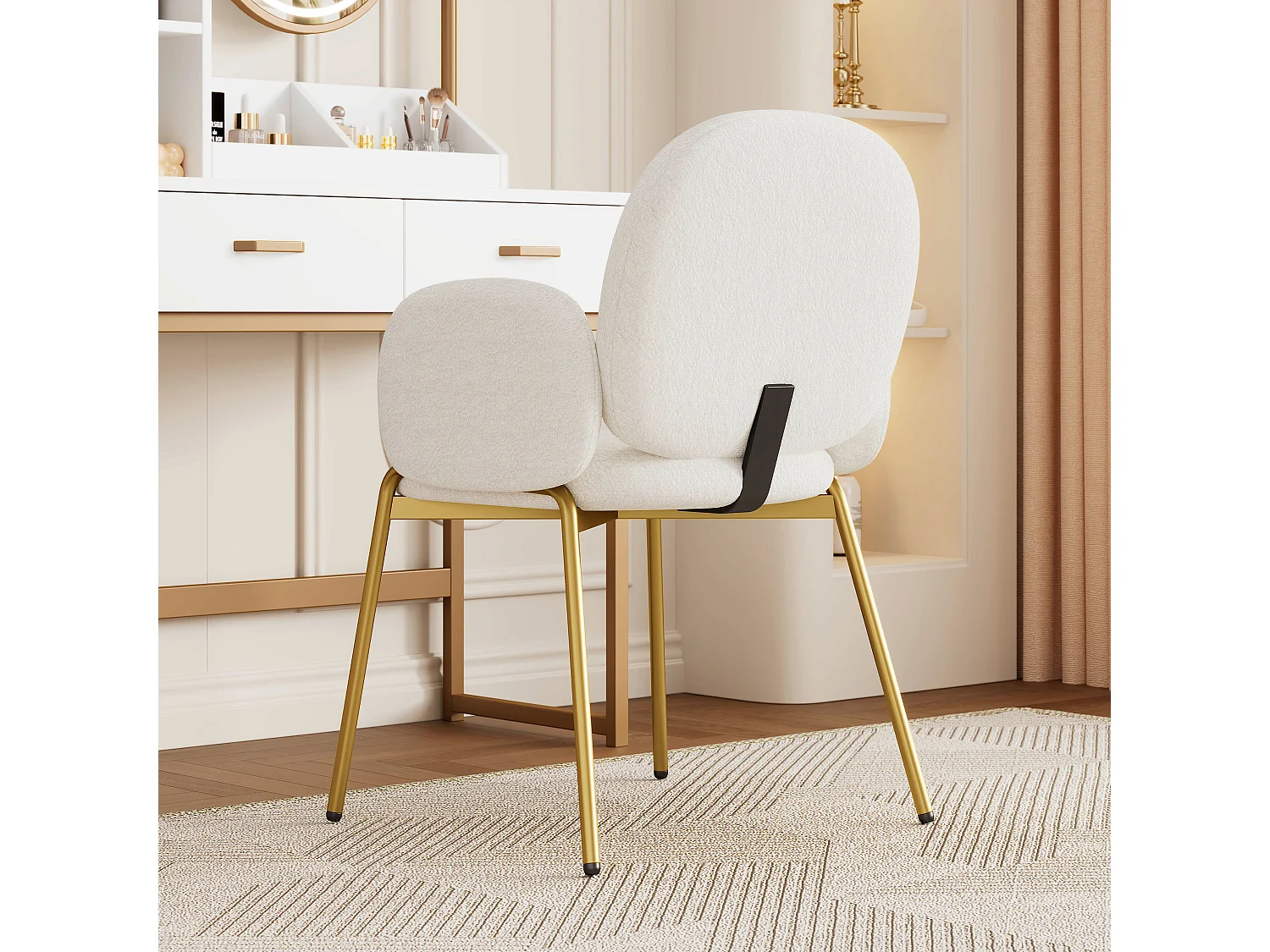 Chaise de salle à manger - 55 x 64.5 x 88 cm - chaise de coiffeuse - pieds dorés - velours - beige