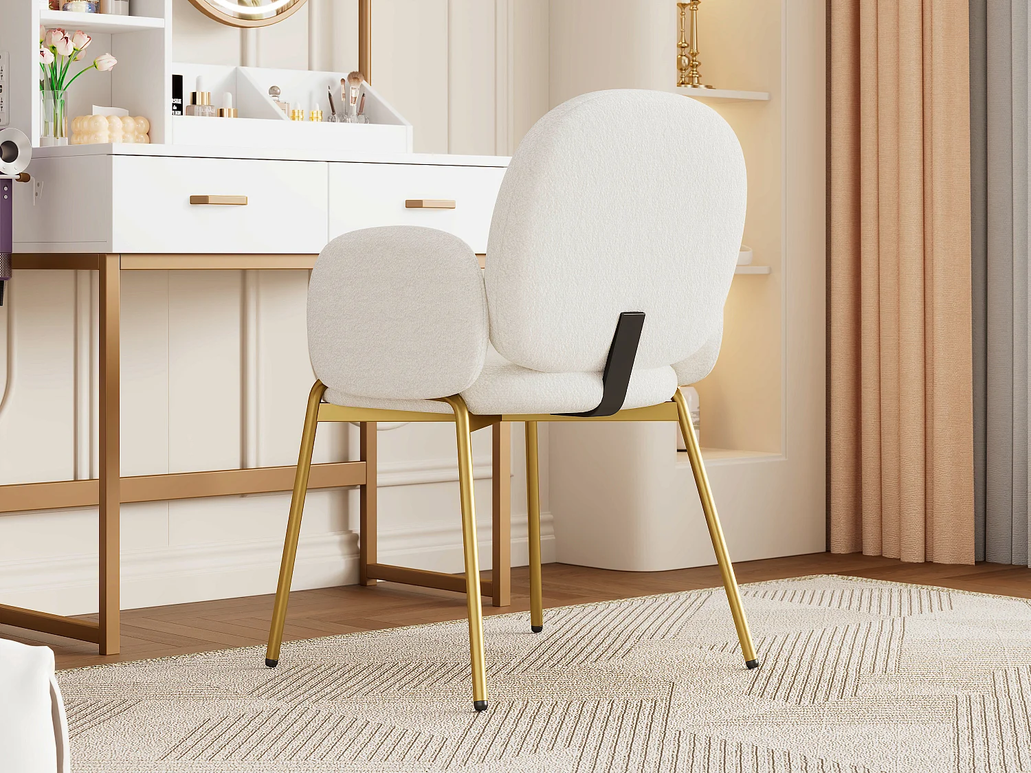 Chaise de salle à manger - 55 x 64.5 x 88 cm - chaise de coiffeuse - pieds dorés - velours - beige