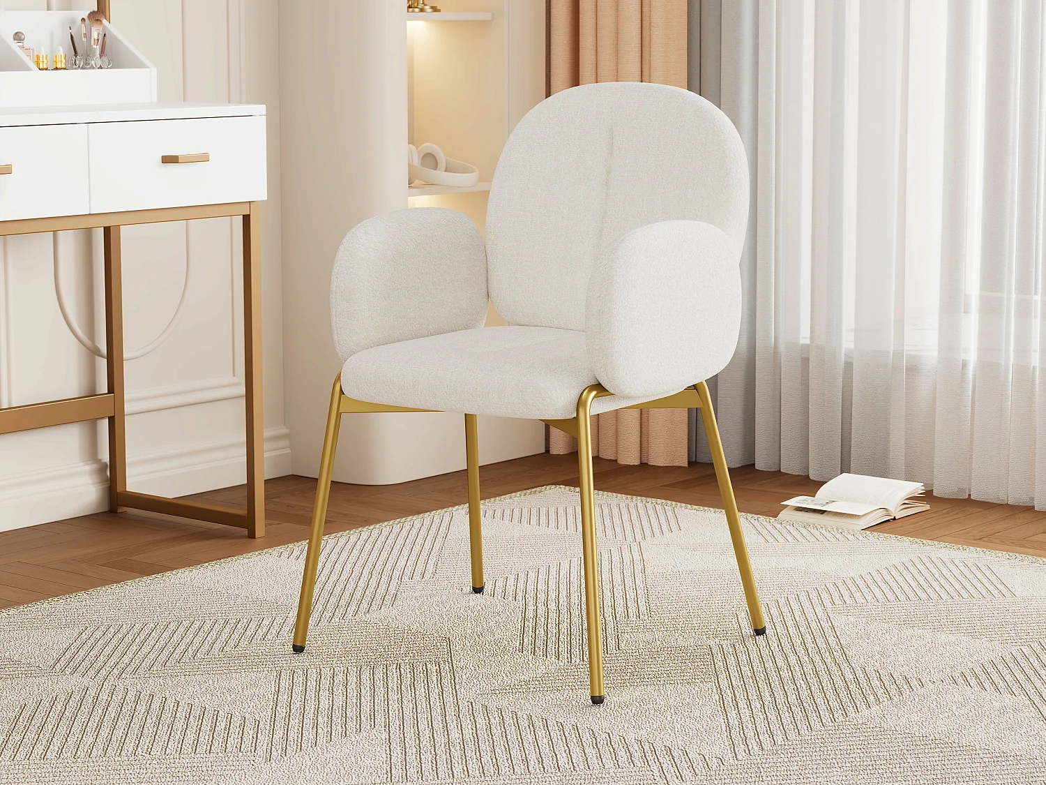 Chaise de salle à manger - 55 x 64.5 x 88 cm - chaise de coiffeuse - pieds dorés - velours - beige