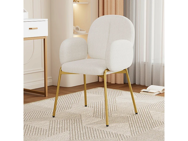 Chaise de salle à manger - 55 x 64.5 x 88 cm - chaise de coiffeuse - pieds dorés - velours - beige