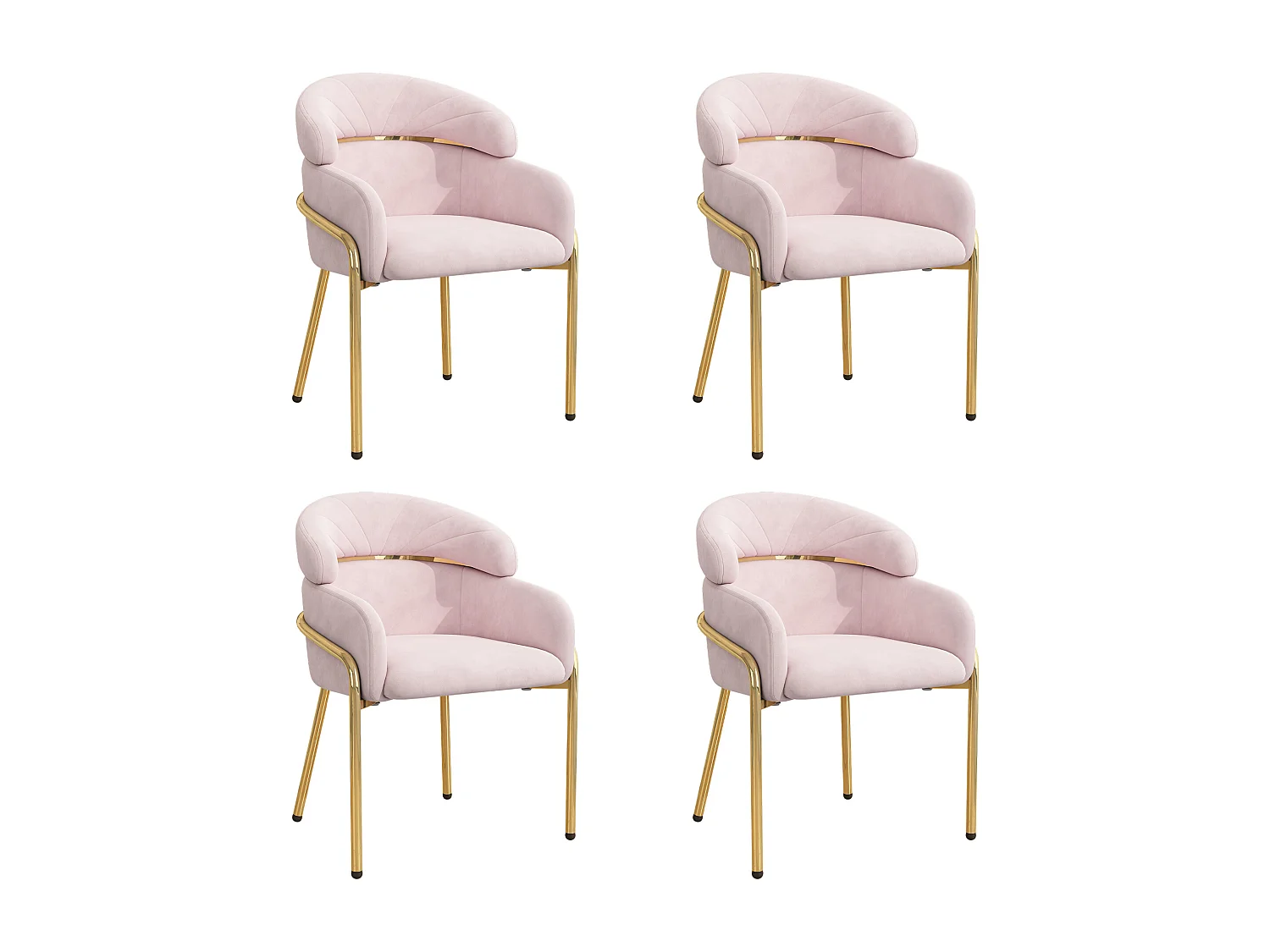 Set van 4 fluwelen kaptafelstoelen - 56,9 x 54,5 x 79 cm - voor woonkamer en slaapkamer - 4 metalen poten - roze