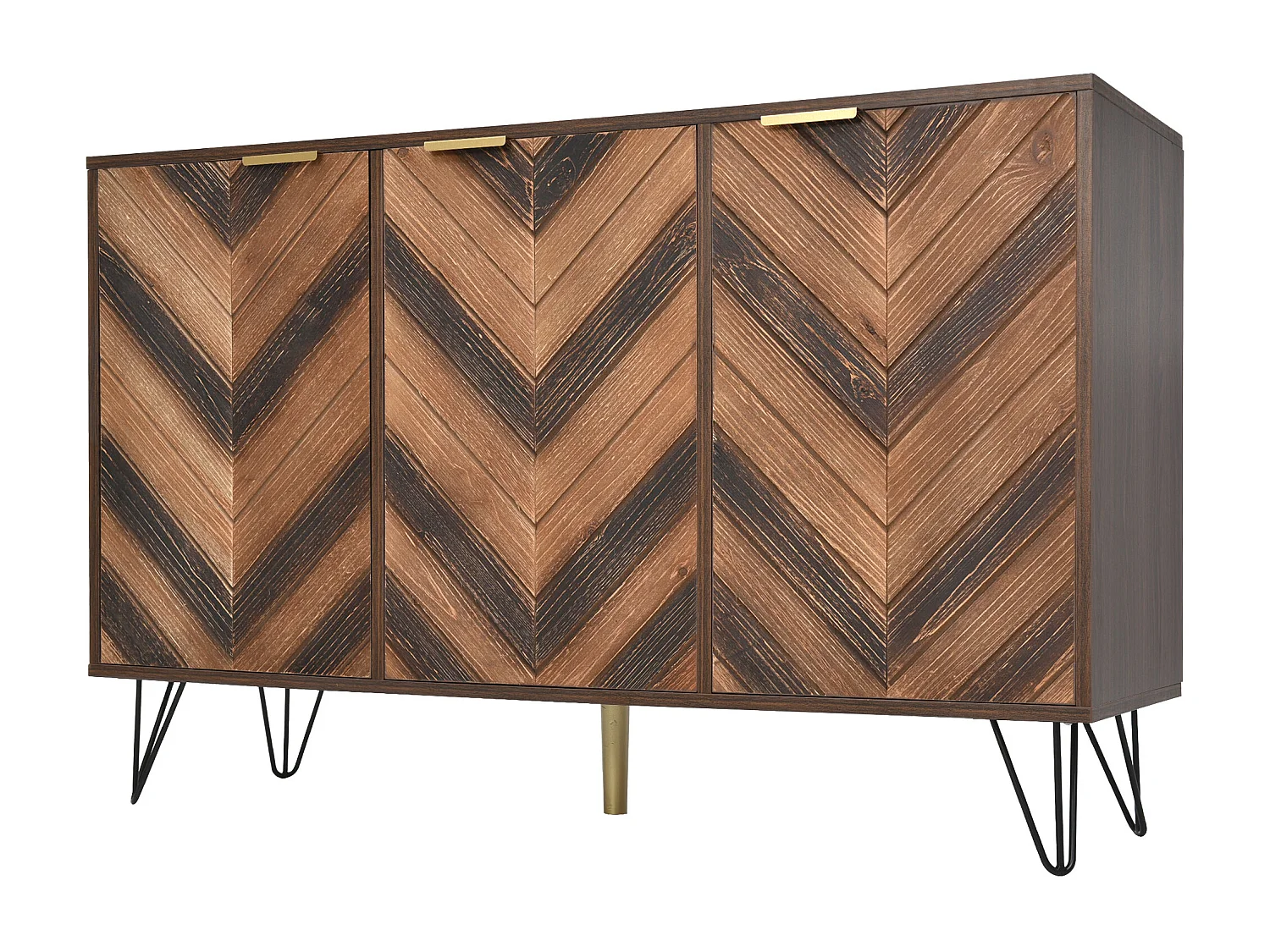 Dressoir met drie deuren - Concaaf en convex patroon - Donker naturel en zwart