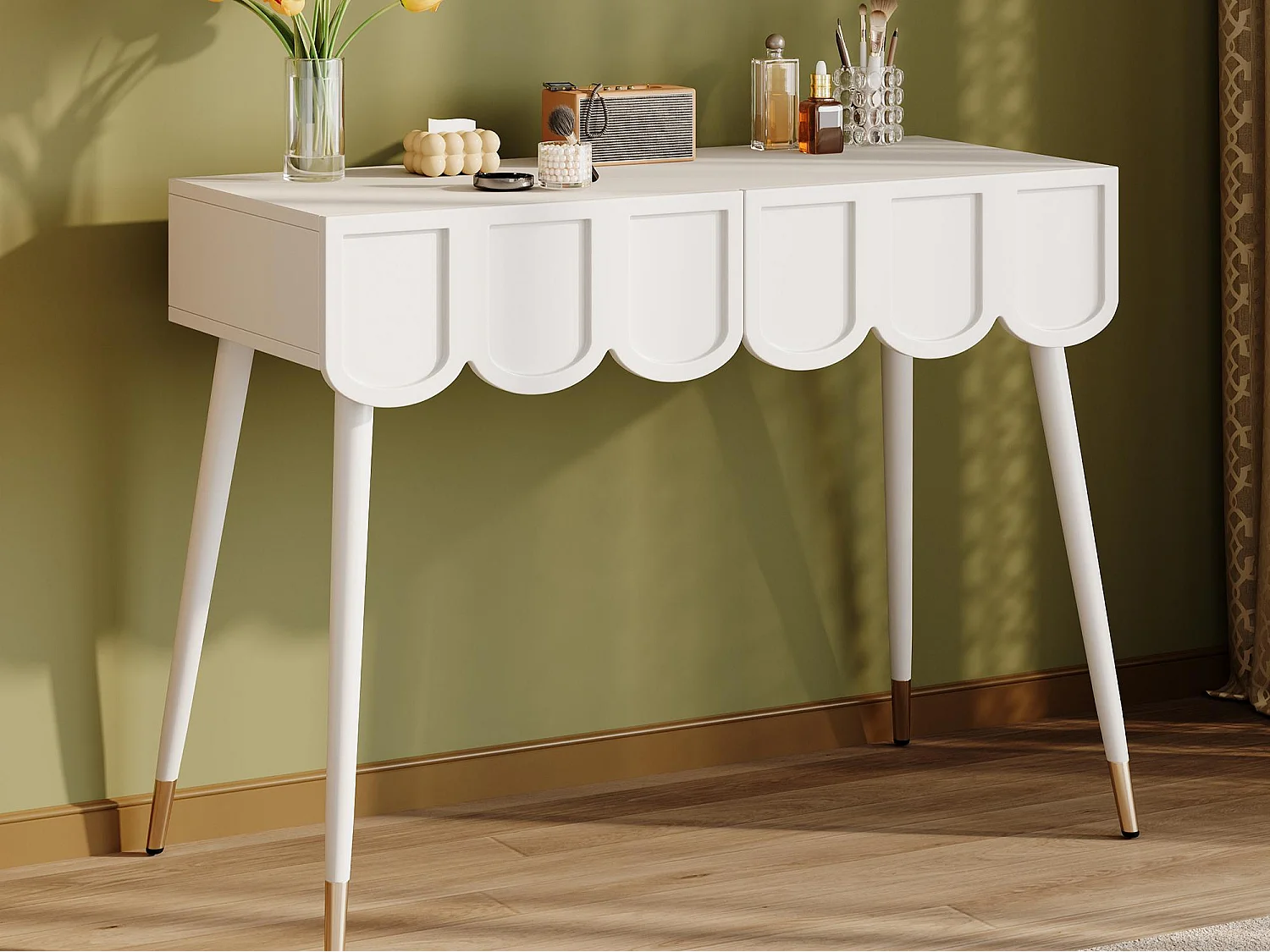 Schminktisch 100x40x76cm - mit 2 Schubladen - Tischfüße aus Metall - Weiß