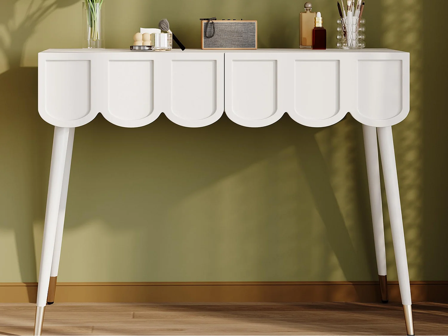 Schminktisch 100x40x76cm - mit 2 Schubladen - Tischfüße aus Metall - Weiß