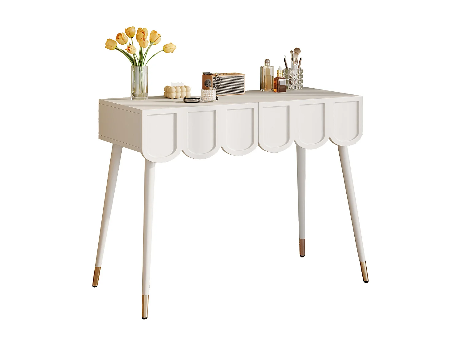 Schminktisch 100x40x76cm - mit 2 Schubladen - Tischfüße aus Metall - Weiß