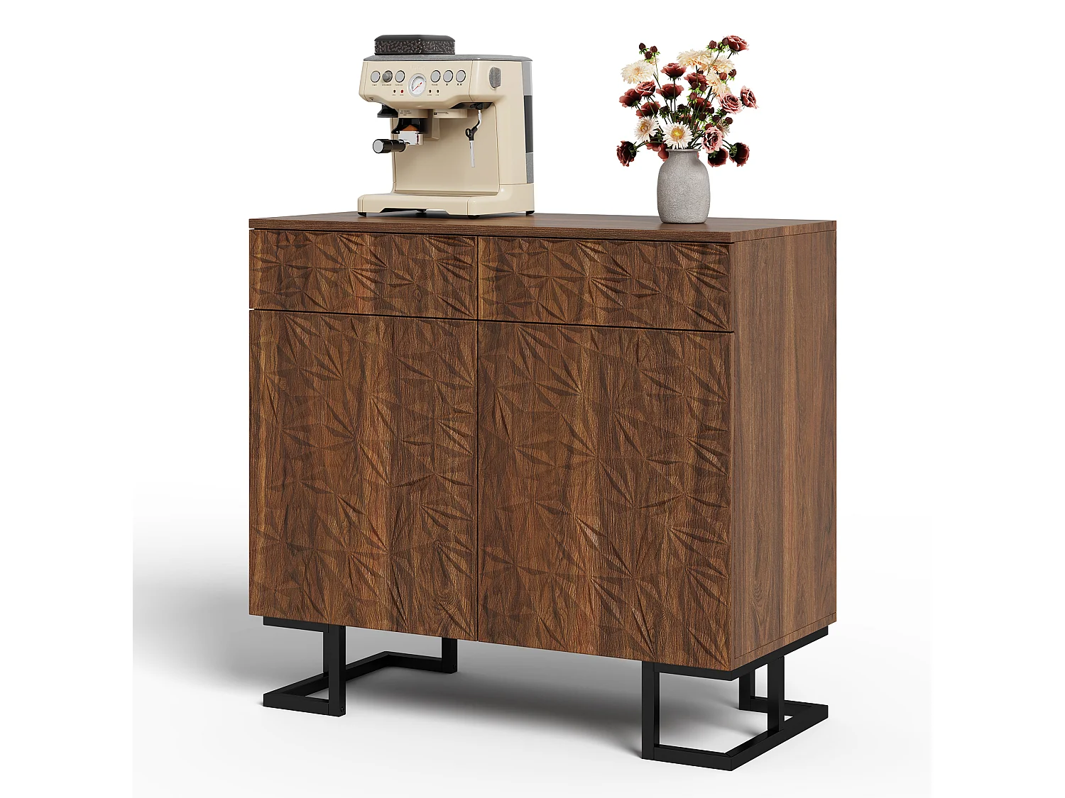 Buffet avec 2 portes et 2 tiroirs 80x40x78cm - Pieds en métal - Marron