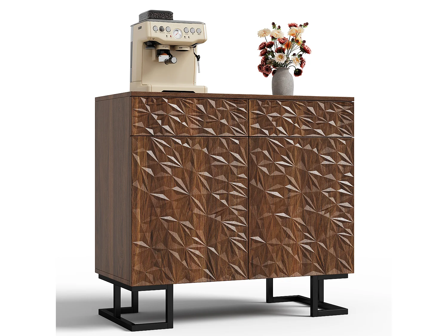 Buffet avec 2 portes et 2 tiroirs 80x40x78cm - Pieds en métal - Marron