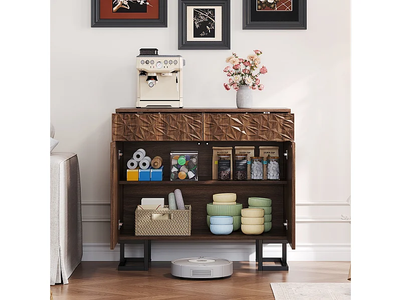 Buffet avec 2 portes et 2 tiroirs 80x40x78cm - Pieds en métal - Marron