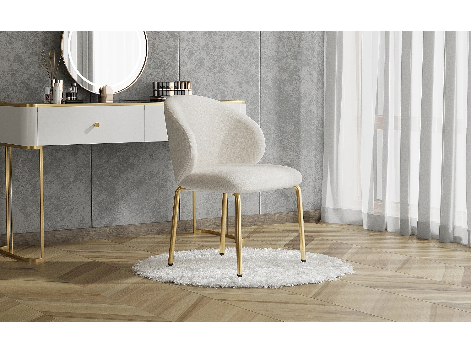 Chaise de salle à manger - 47.5 x 56 x 74 cm - chaise de coiffeuse - pieds dorés - chenille - beige