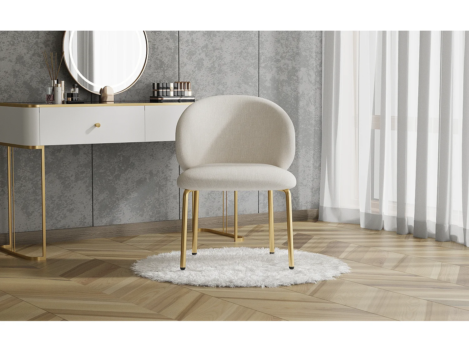 Chaise de salle à manger - 47.5 x 56 x 74 cm - chaise de coiffeuse - pieds dorés - chenille - beige