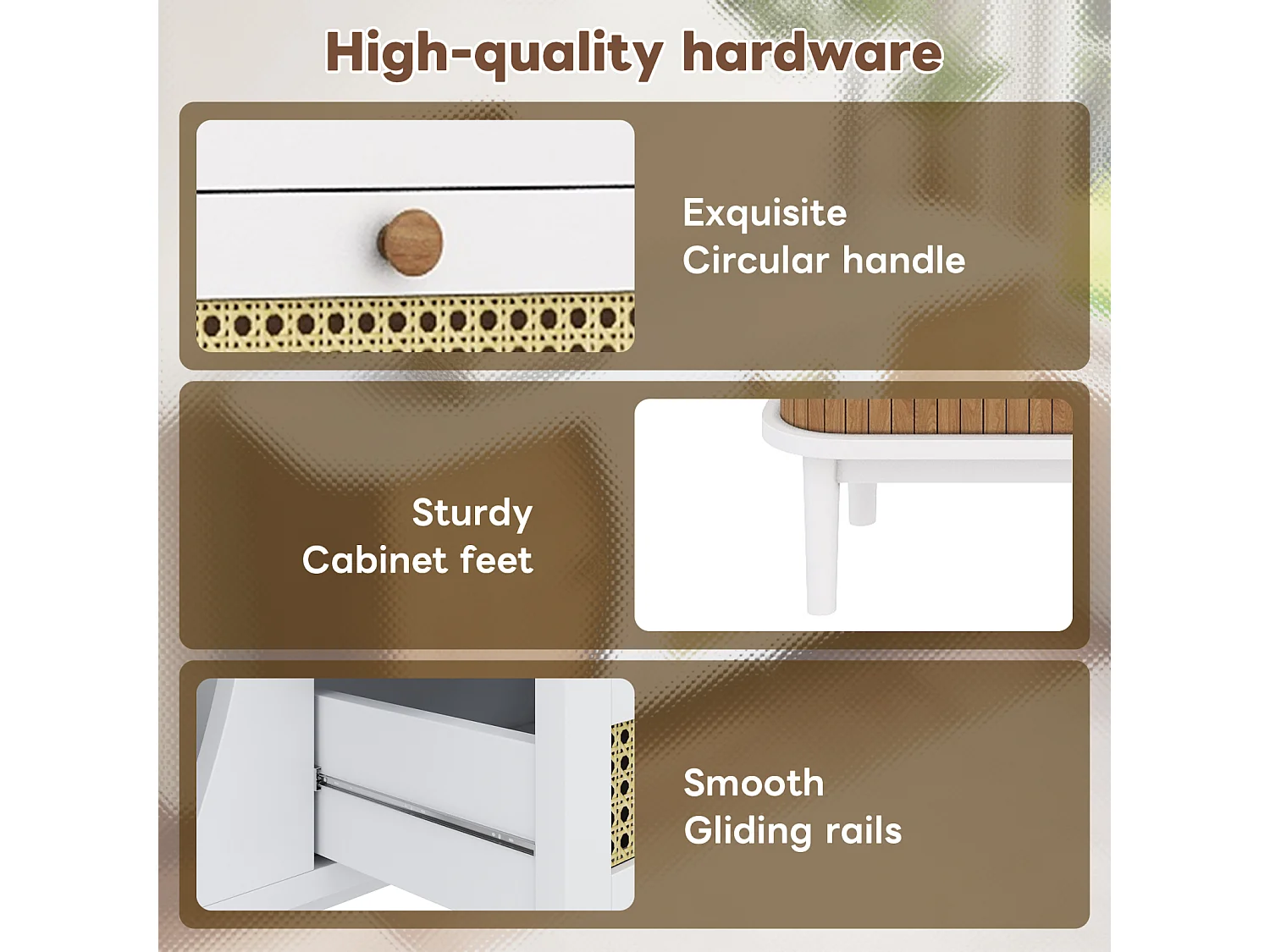 Buffet en rotin à tiroirs - 3 tiroirs et 2 portes - plateau incurvé - 140 x 40 x 76 cm
