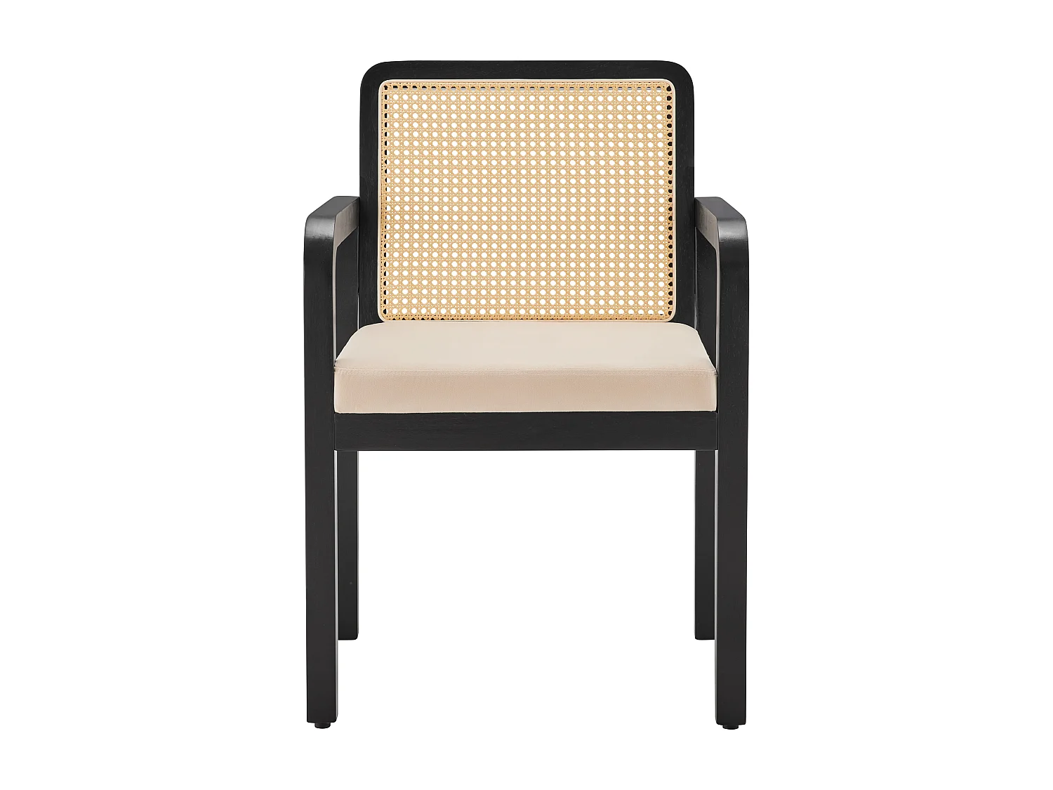 Lot de 6 chaises en velours avec dossier en rotin - Noir et naturel clair