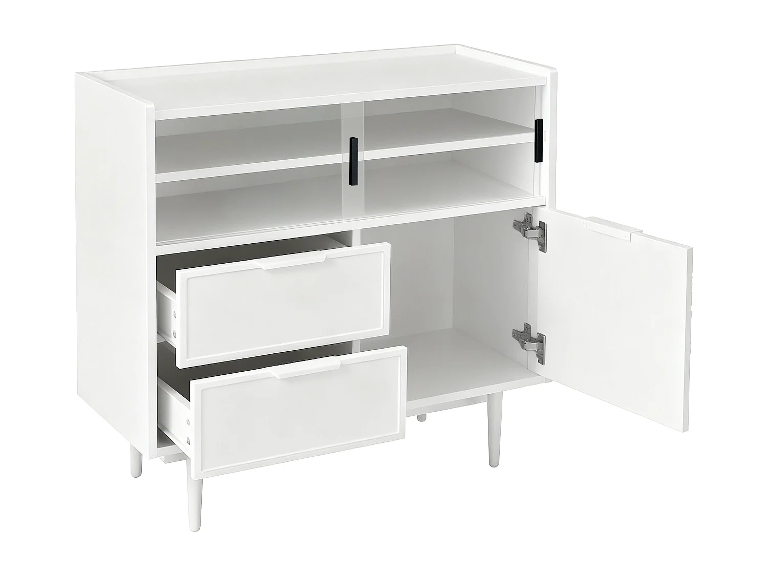 Buffet con LED - 1 porta, 2 gavetas e 2 compartimentos abertos - MDF - Preto