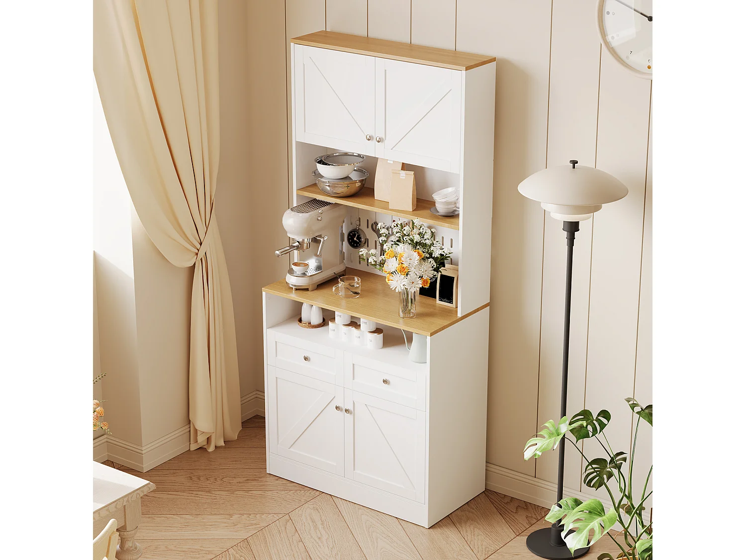 Buffet à 2 tiroirs et 4 portes - offrant un grand espace de rangement - 80 cm x 40 cm x 175 cm - blanc