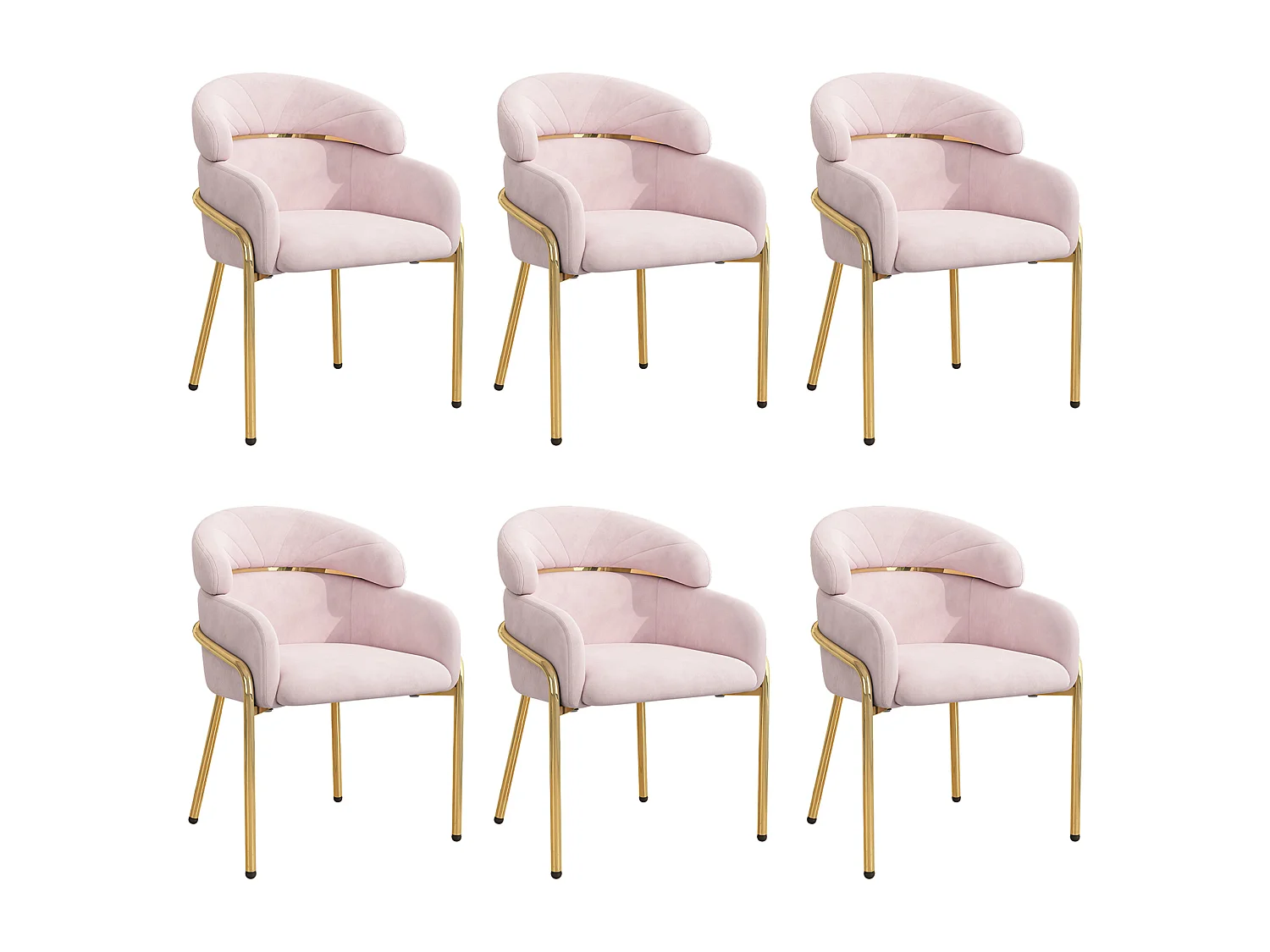 Set van 6 eetkamerstoelen - 45x53x79cm - metal poten - Fluweel stof - Roze