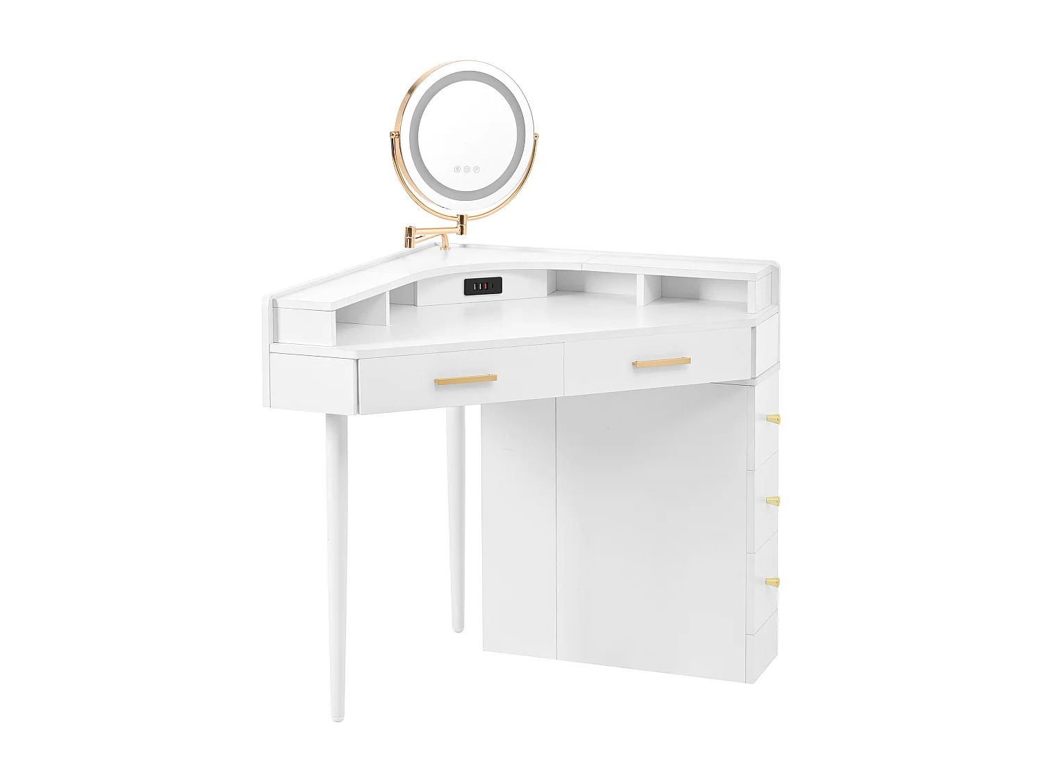 Schminktisch 105.5x75x120cm - mit verstellbarer LED - mit 5 Schubladen - mit USB- und USB-C-Anschlüssen - Weiß​ (Hocker nicht inbegriffen)