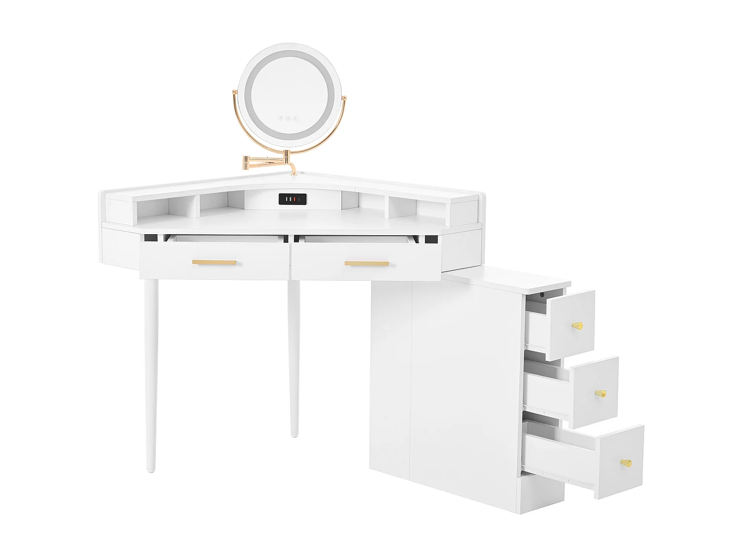 Schminktisch 105.5x75x120cm - mit verstellbarer LED - mit 5 Schubladen - mit USB- und USB-C-Anschlüssen - Weiß​ (Hocker nicht inbegriffen)