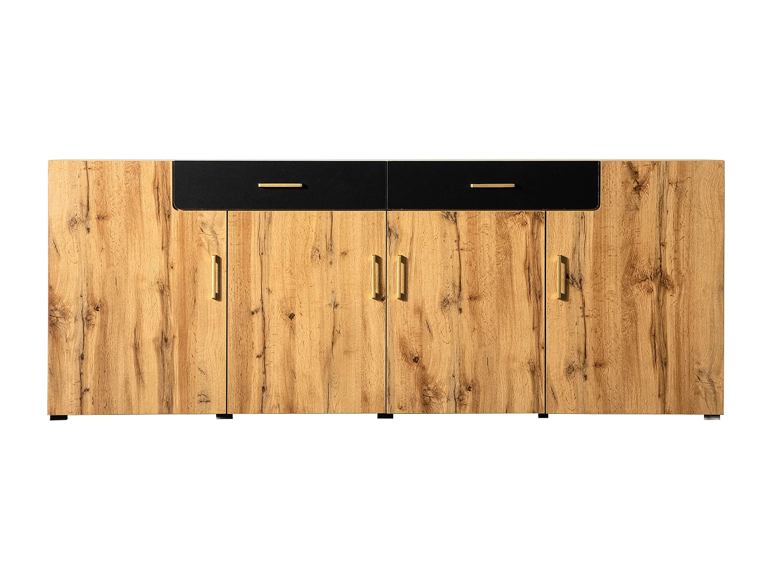 Buffet avec 4 portes et 2 tiroirs - Bois en PB - Naturel clair et noir