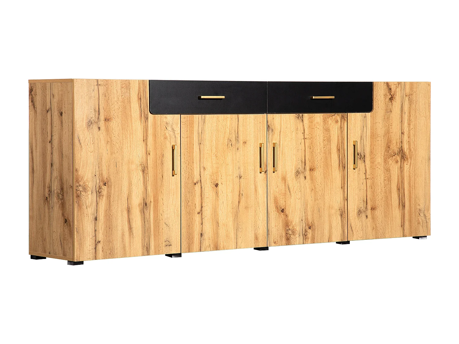 Buffet avec 4 portes et 2 tiroirs - Bois en PB - Naturel clair et noir