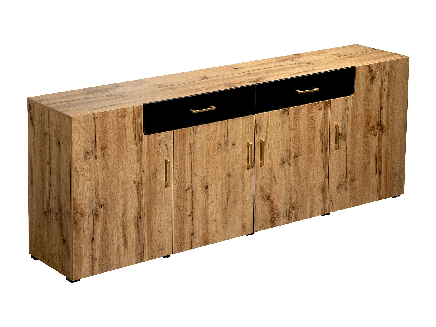 Buffet avec 4 portes et 2 tiroirs - Bois en PB - Naturel clair et noir