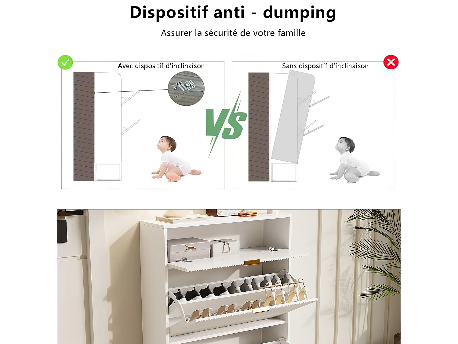 Meuble à chaussures à 3 portes - modèle étroit avec tiroirs - idéal pour les entrées et les couloirs - 80 x 24 x 118,5 cm