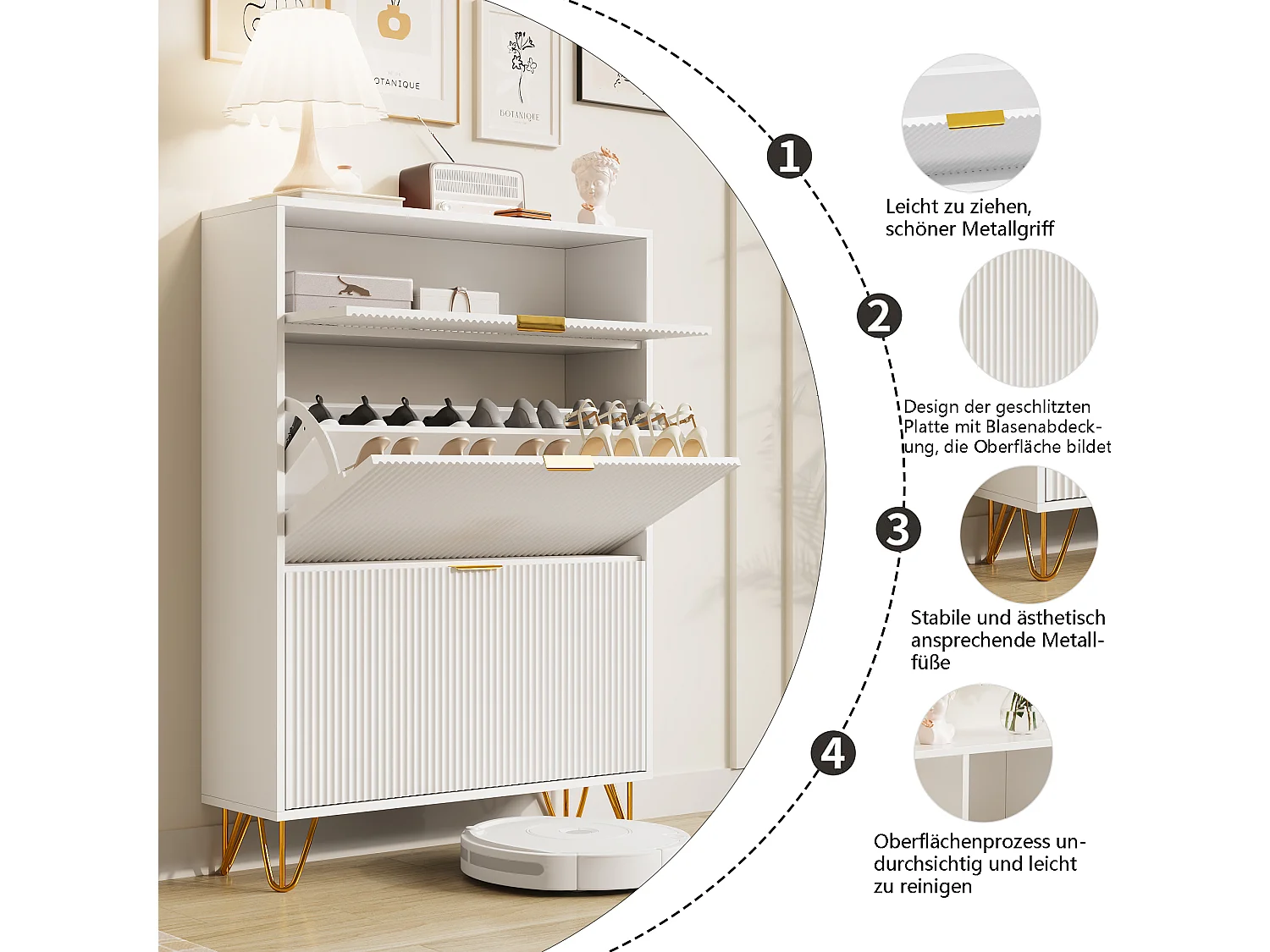 Meuble à chaussures à 3 portes - modèle étroit avec tiroirs - idéal pour les entrées et les couloirs - 80 x 24 x 118,5 cm