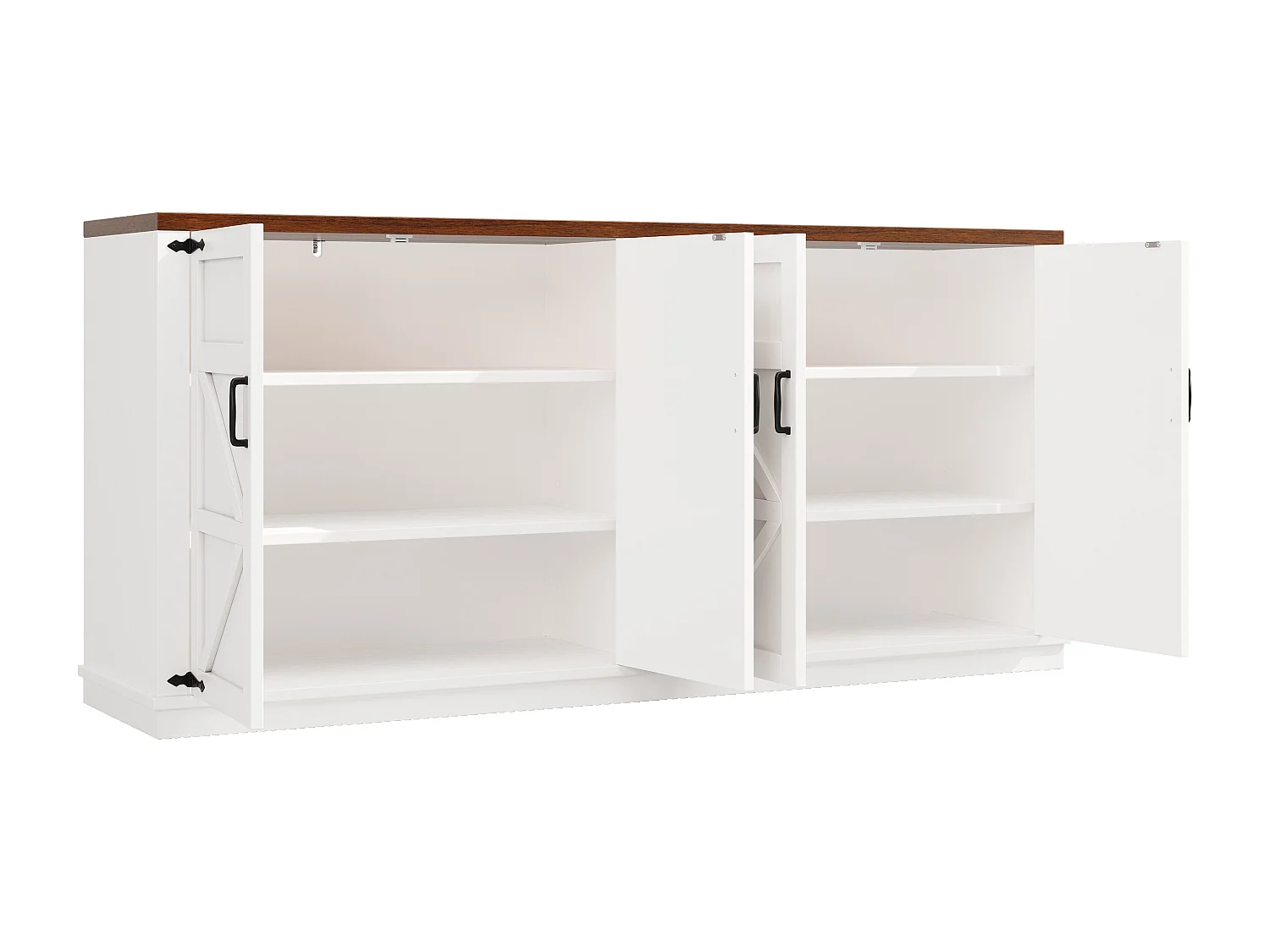 Buffet à 4 portes blanc - Étagère réglable - Plateau en couleur bois foncé