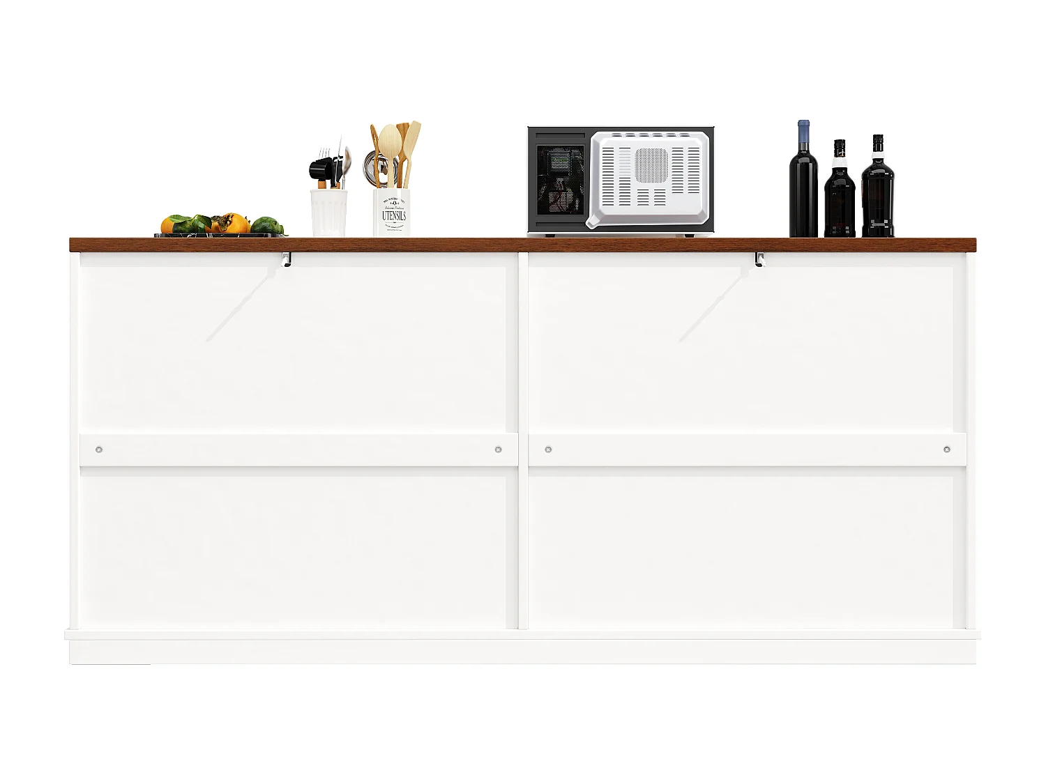 Buffet à 4 portes blanc - Étagère réglable - Plateau en couleur bois foncé