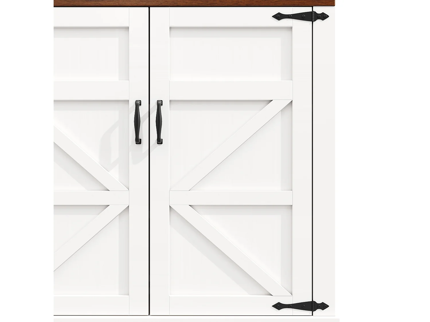 Buffet à 4 portes blanc - Étagère réglable - Plateau en couleur bois foncé