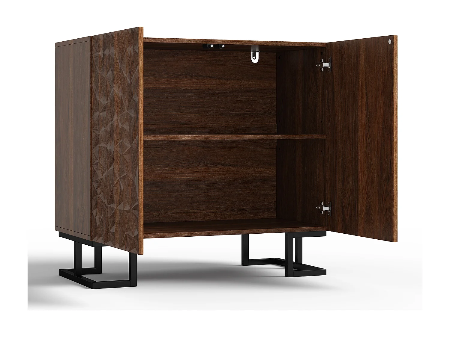 Buffet avec 2 portes - Relief de feuilles - Pieds en métal - Marron