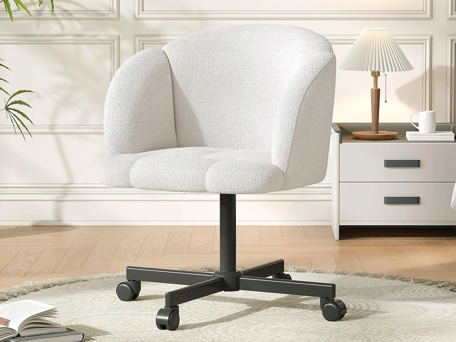 1 Chaise en teddy - pieds en métal - rotation à 360° - hauteur réglable sur 10 cm - Beige