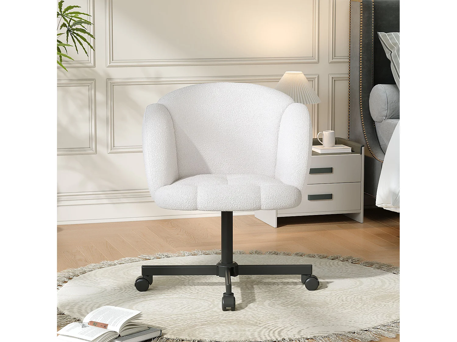 1 Chaise en teddy - pieds en métal - rotation à 360° - hauteur réglable sur 10 cm - Beige