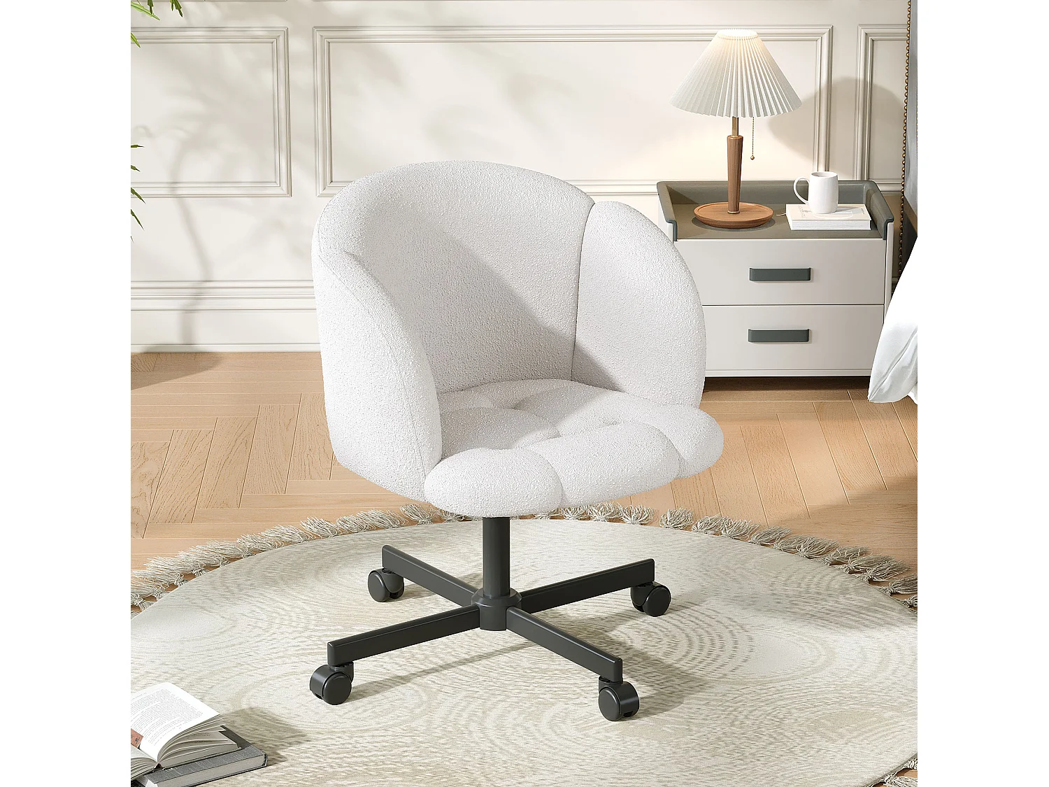 1 Chaise en teddy - pieds en métal - rotation à 360° - hauteur réglable sur 10 cm - Beige