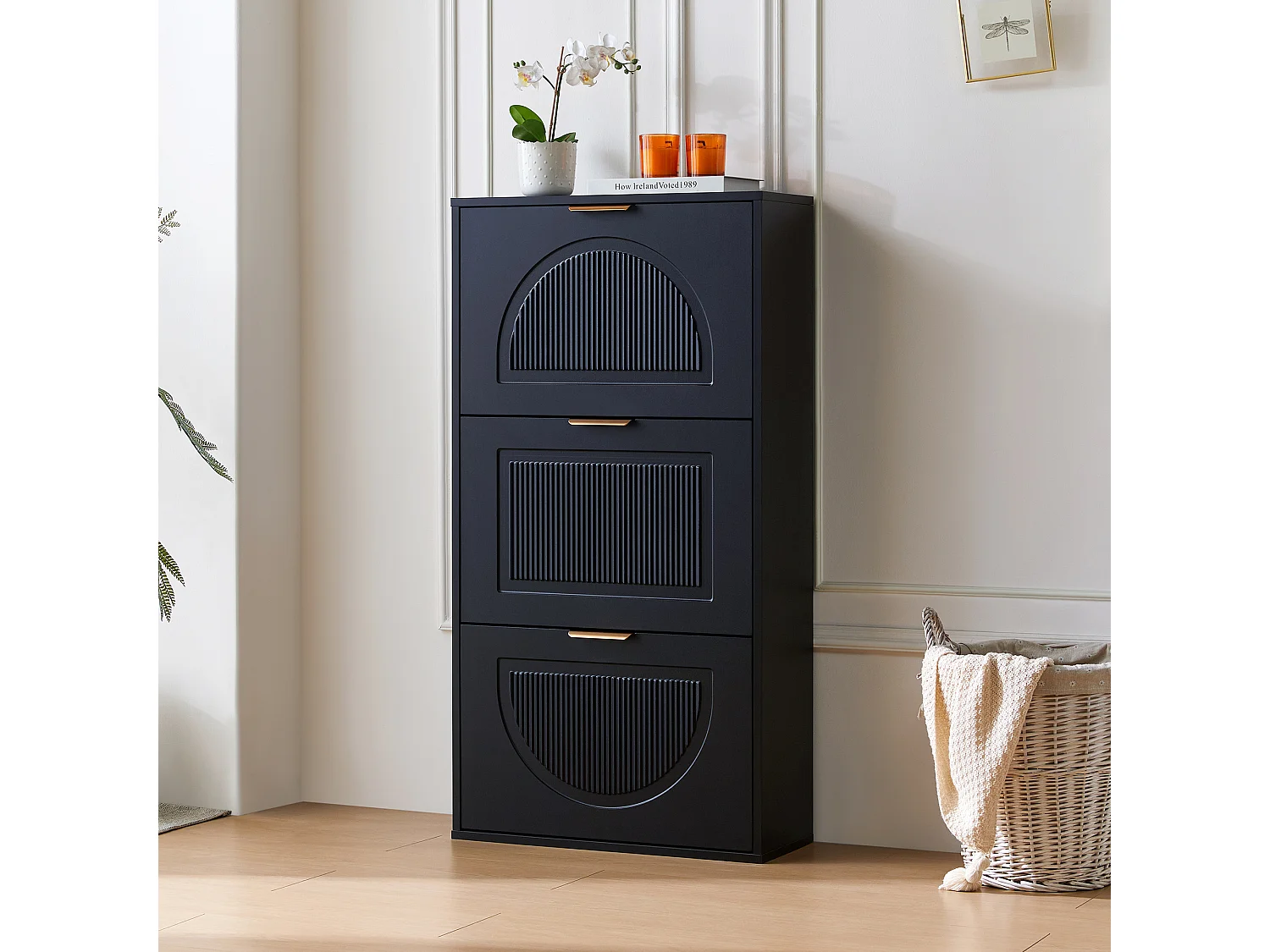 Meuble à chaussures étroit à 3 portes - 60 x 24 x 114 cm - pour entrée/salon - MDF - noir