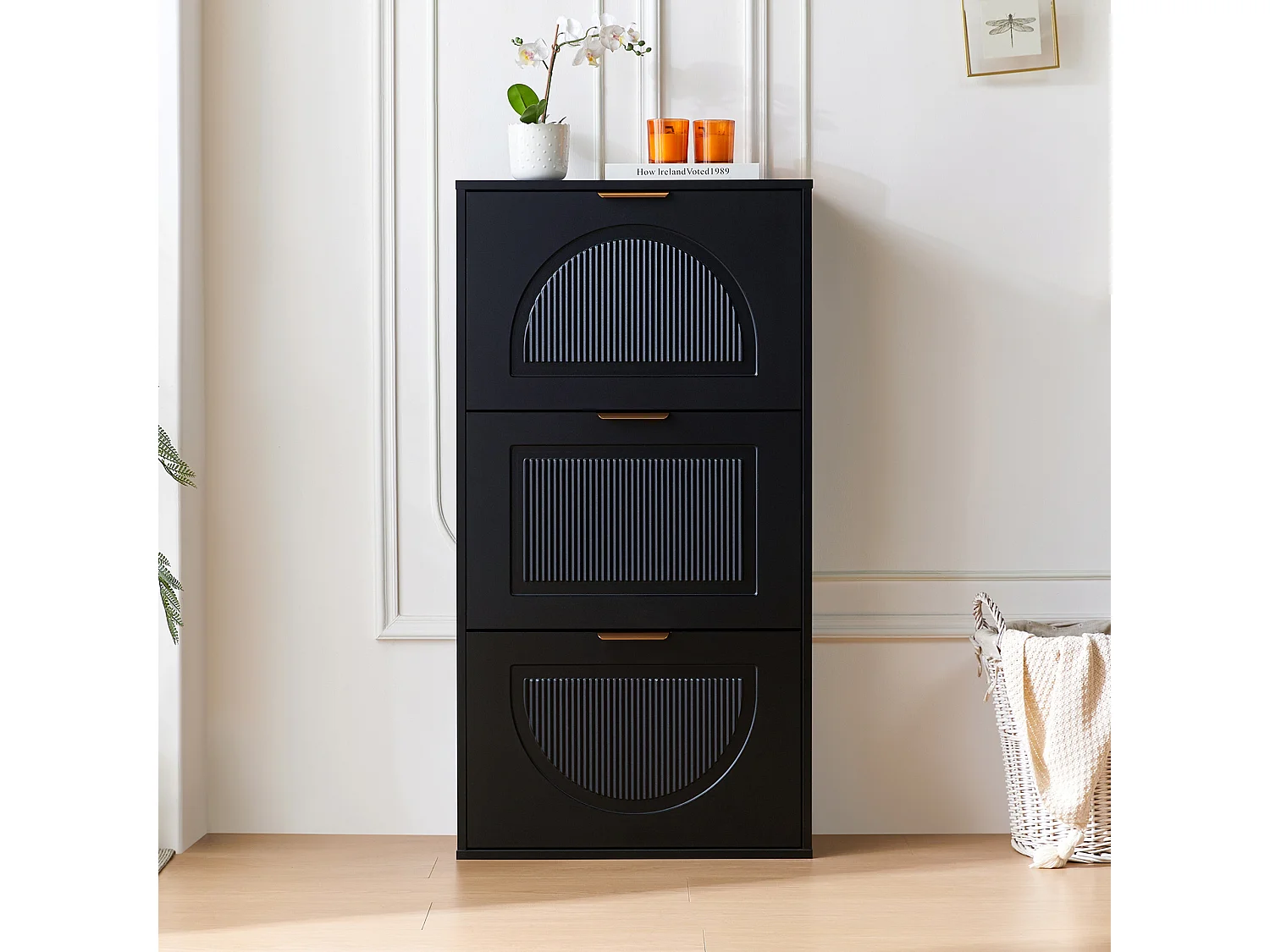 Meuble à chaussures étroit à 3 portes - 60 x 24 x 114 cm - pour entrée/salon - MDF - noir