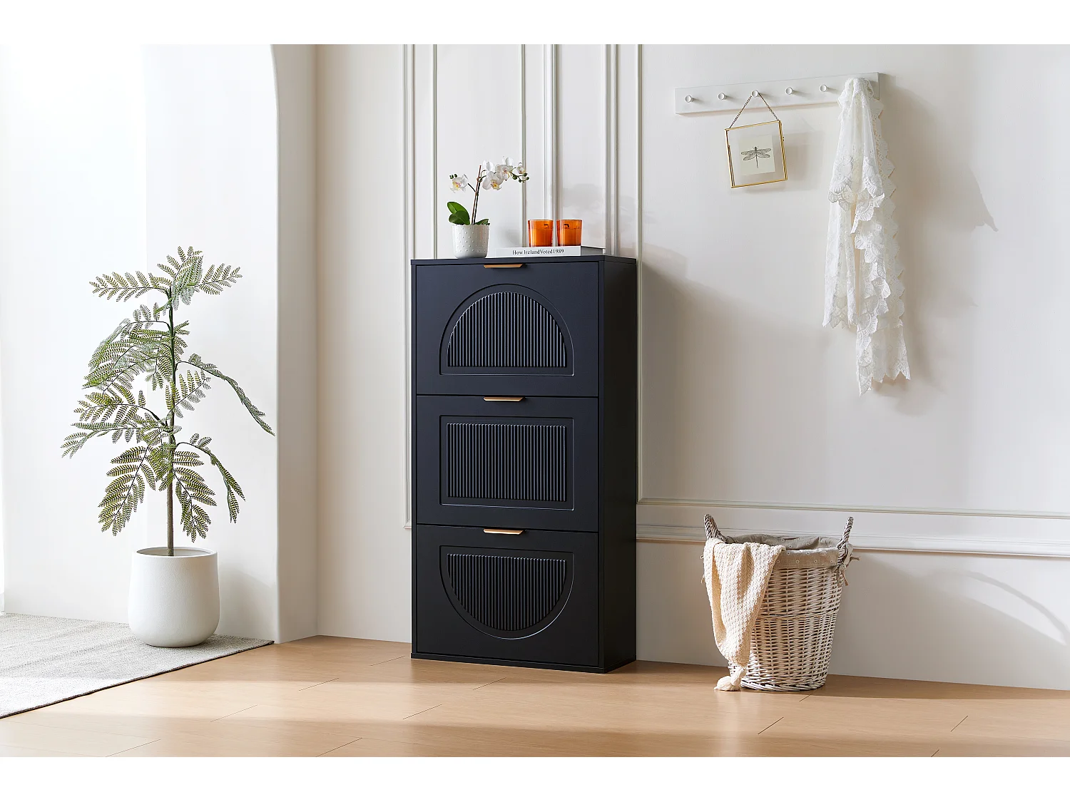 Meuble à chaussures étroit à 3 portes - 60 x 24 x 114 cm - pour entrée/salon - MDF - noir