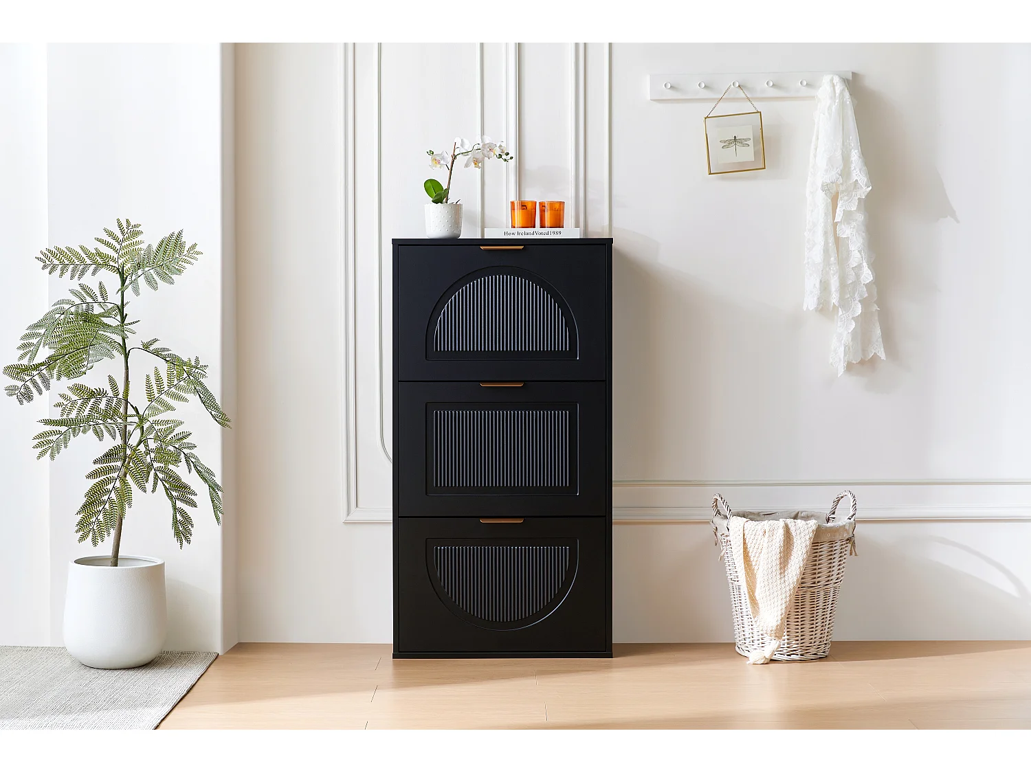 Meuble à chaussures étroit à 3 portes - 60 x 24 x 114 cm - pour entrée/salon - MDF - noir