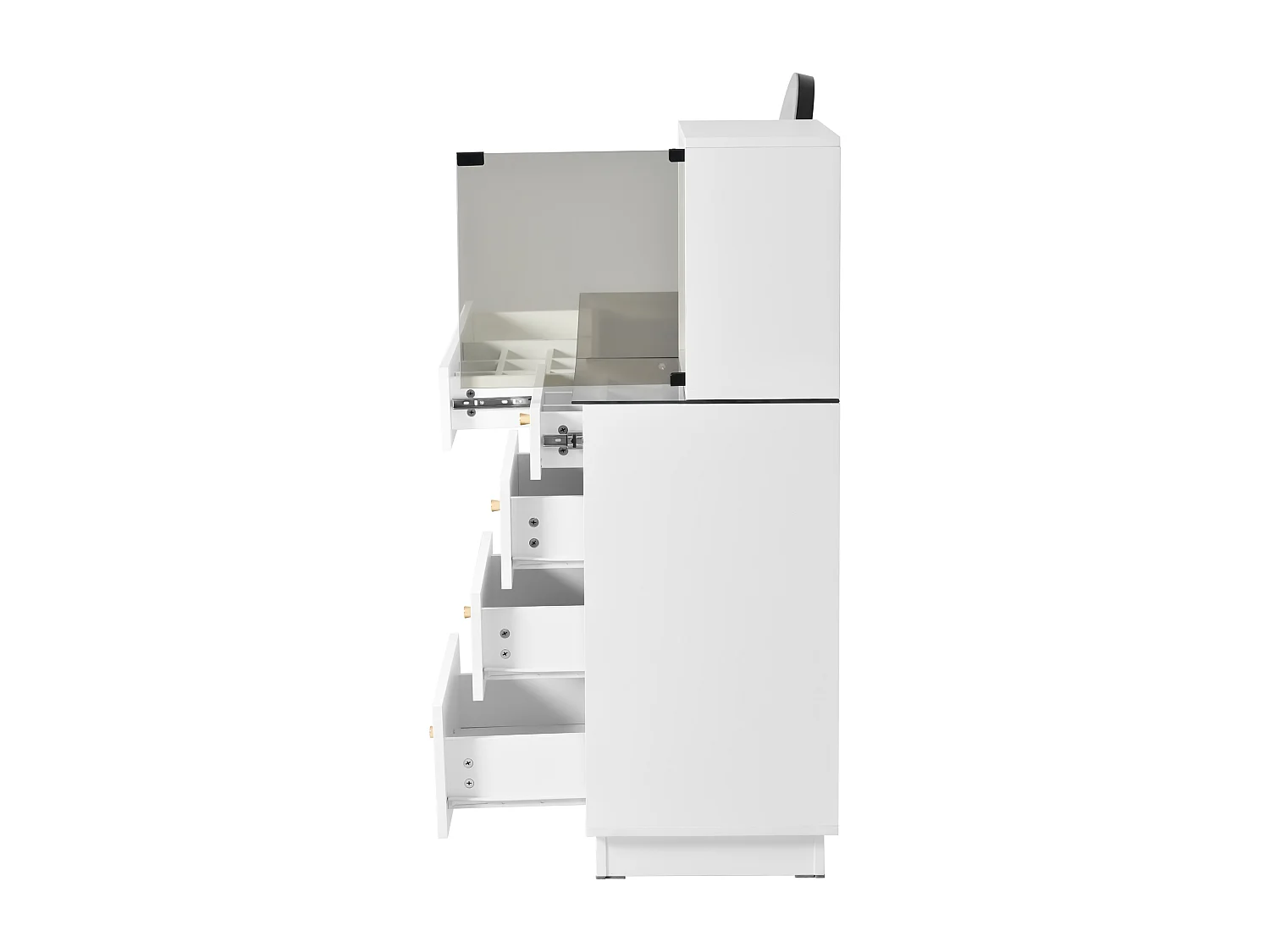 Schminktisch mit Spiegel 120x40x120cm - mit verstellbarer LED - mit 5 Schubladen und 1 Glastür - Weiß​ (Hocker nicht inbegriffen)