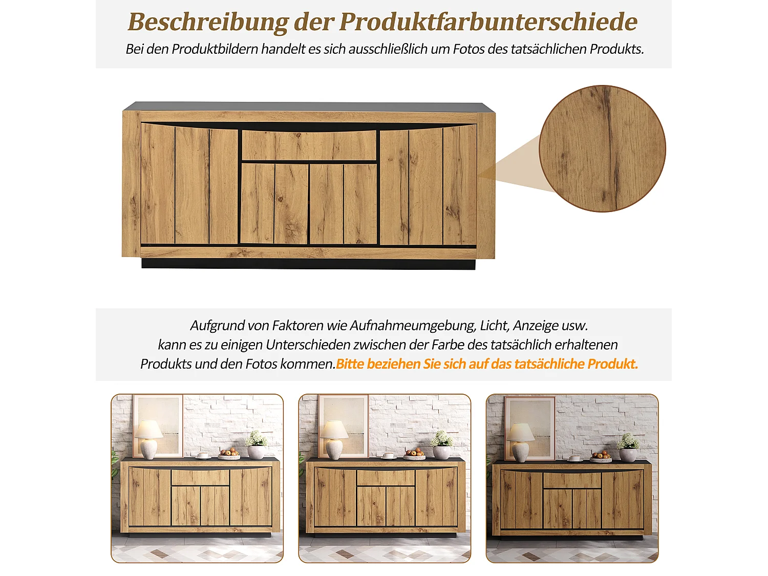 Buffet de salon - 140 x 38.5 x 52 cm - avec 4 portes + 1 tiroir - MDF - coloris bois et noir