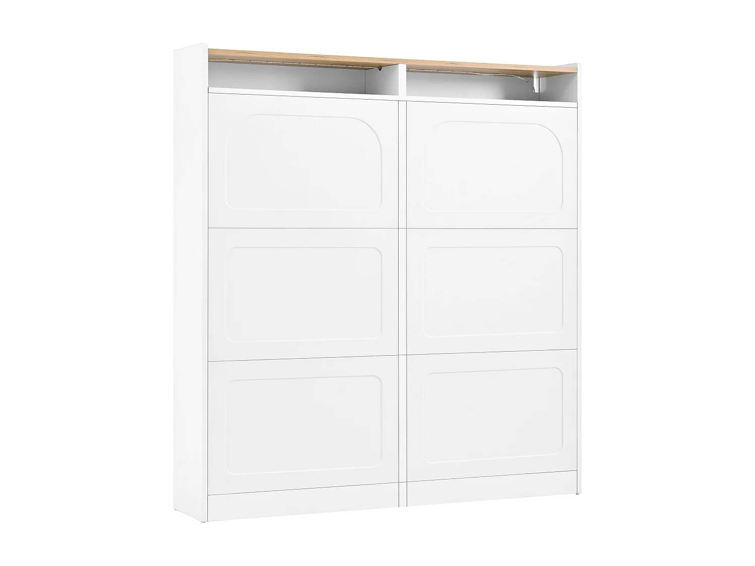 Moderner Schuhschrank 120x24x130cm - mit LED-Beleuchtung - 6 Klapptüren - Weiß + Natur