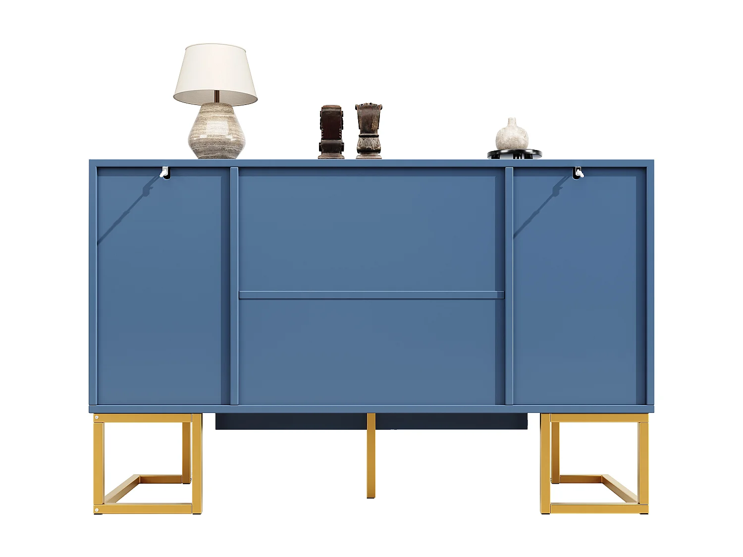 Buffet avec 4 portes - Pieds en métal doré - Étagère réglable - Bleu