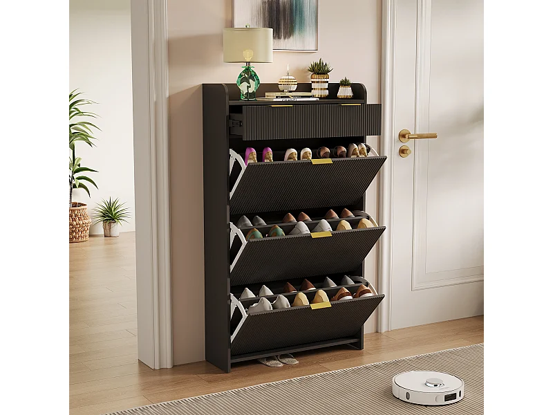 Meuble à chaussures à 3 portes et 2 tiroir, étagère à chaussures inclinable, 77 x 24 x 133,5 cm, noir