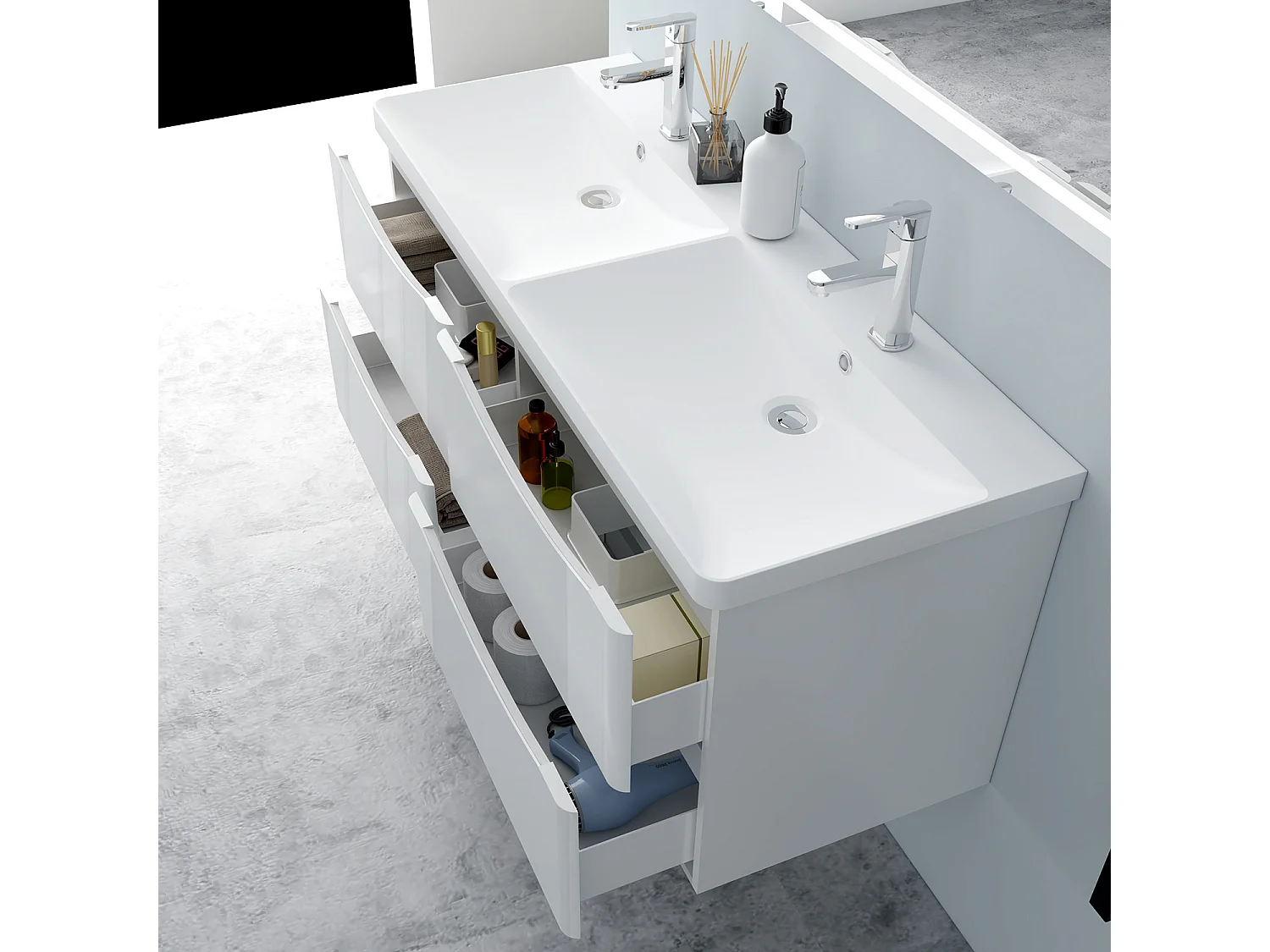 AICA Badezimmerschrank hängend 120cm Mineralguss waschbecken mit Unterschrank - Hochglanz Weiß  - SEMAL