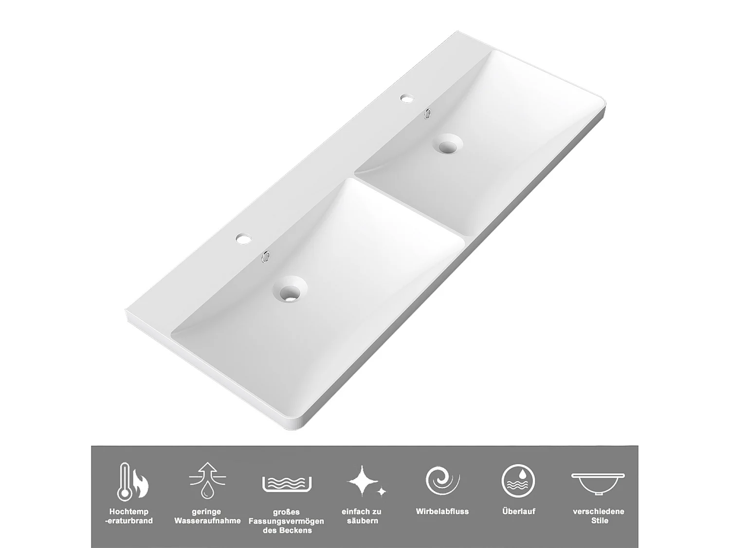 AICA Badezimmerschrank hängend 120cm Mineralguss waschbecken mit Unterschrank - Hochglanz Weiß  - SEMAL