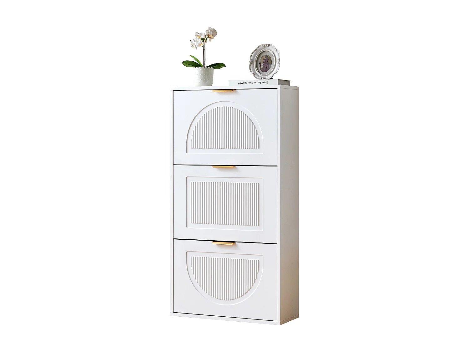 Meuble à chaussures étroit à 3 portes - 60 x 24 x 114 cm - pour entrée/salon - MDF - blanc