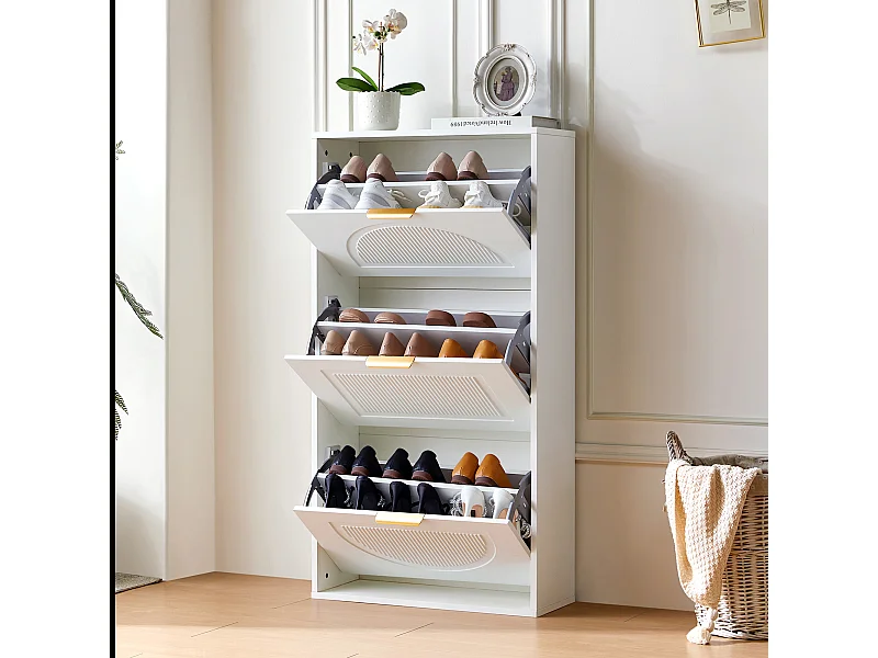 Meuble à chaussures étroit à 3 portes - 60 x 24 x 114 cm - pour entrée/salon - MDF - blanc